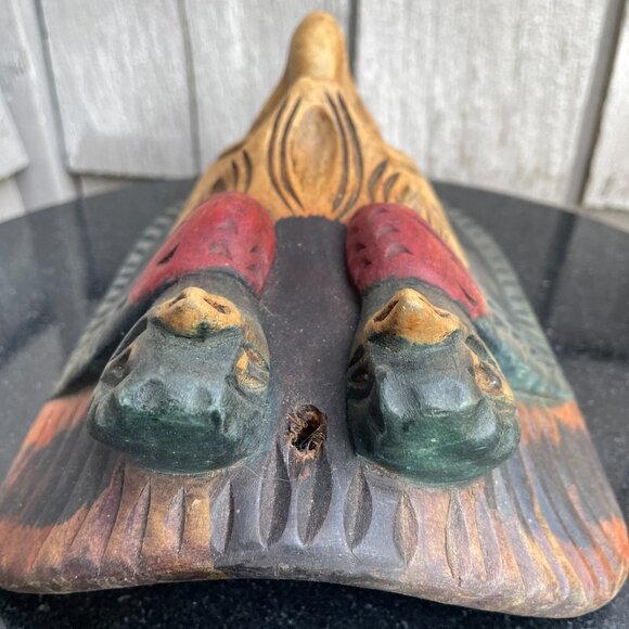 Warrior Chief Totem South American Face Mask Hand Carved Wooden Painted - Picture 6 of 7